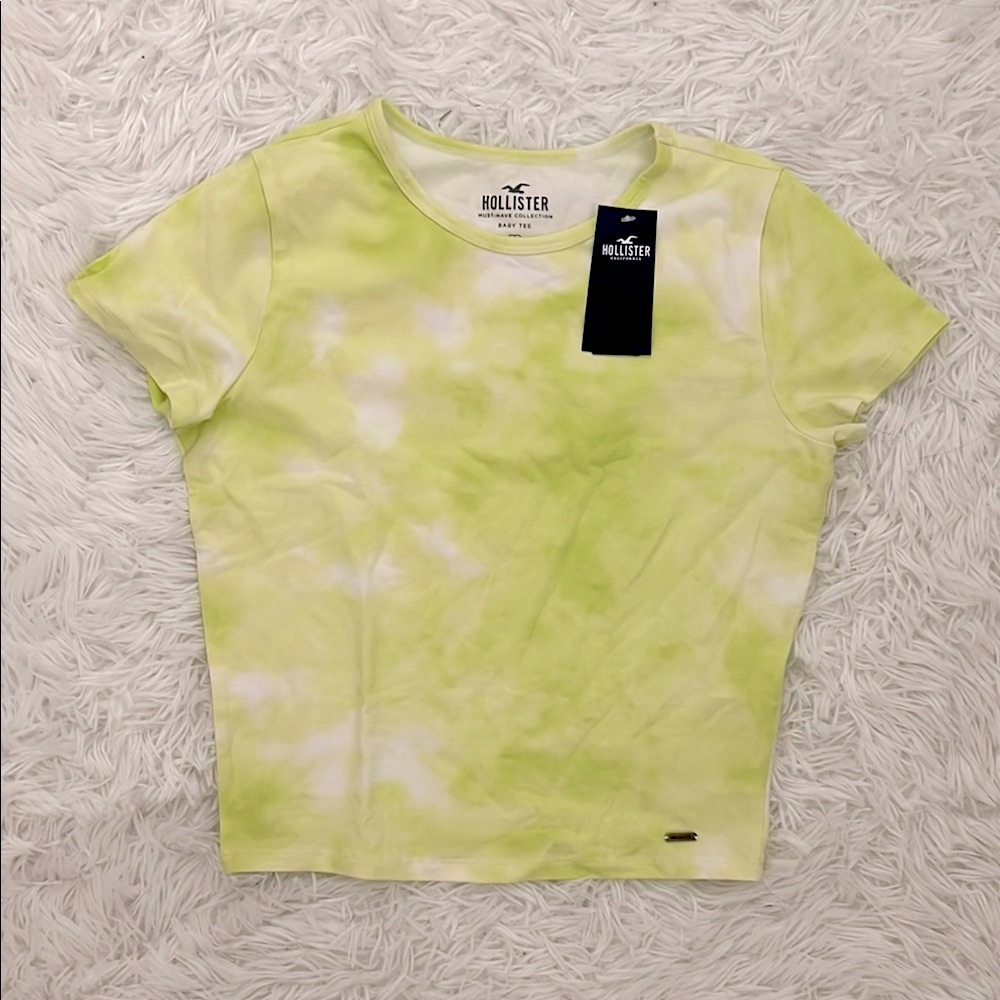 Hollister Women's Lime Tie-Dye Baby Tee